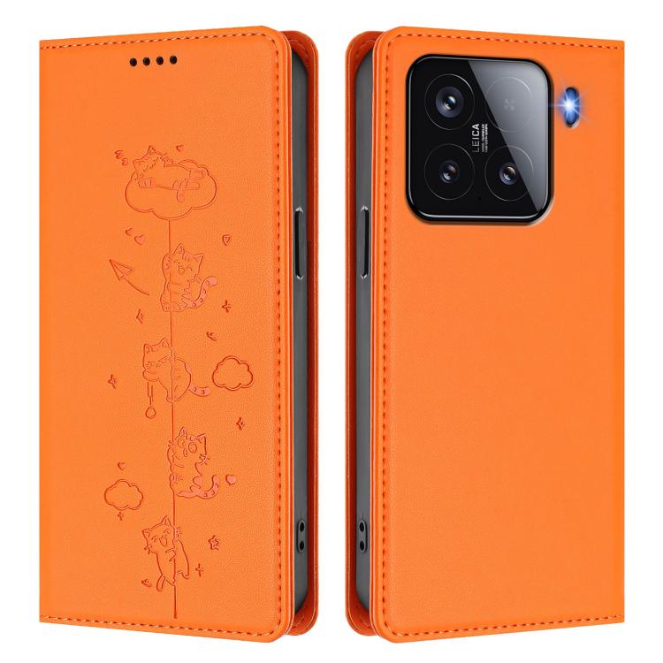 For Xiaomi 15 Cute Cats Embossed Magnetic RFID Vegan Leather Phone Case