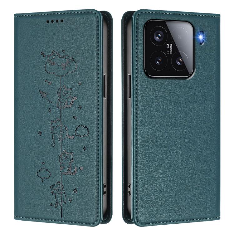 For Xiaomi 15 Cute Cats Embossed Magnetic RFID Vegan Leather Phone Case