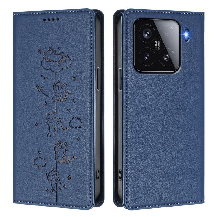 For Xiaomi 15 Cute Cats Embossed Magnetic RFID Vegan Leather Phone Case