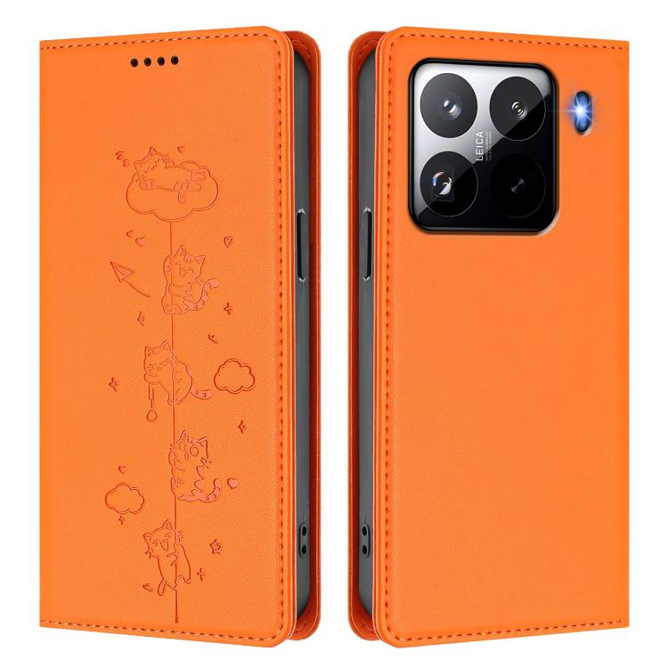 For Xiaomi 15 Pro Cute Cats Embossed Magnetic RFID Vegan Leather Phone Case