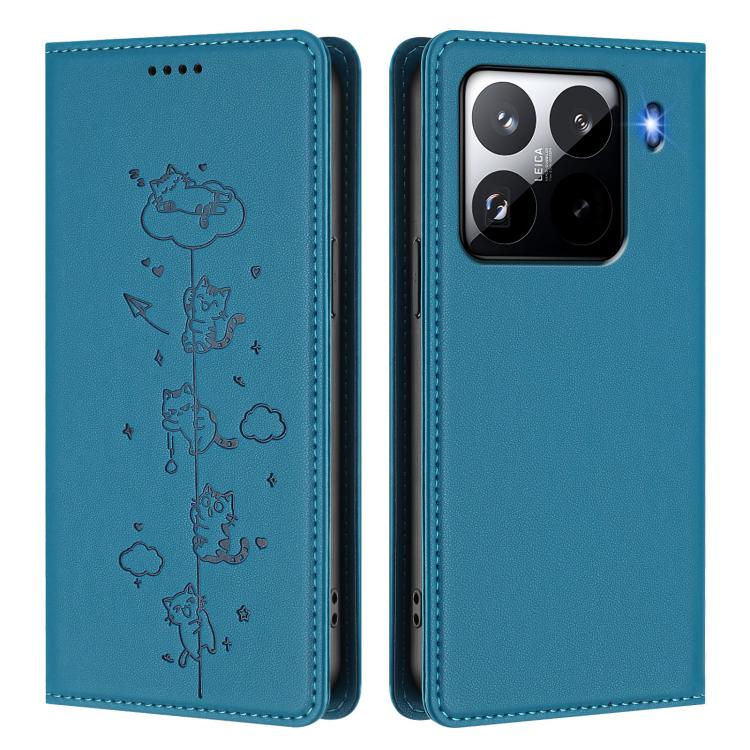 For Xiaomi 15 Pro Cute Cats Embossed Magnetic RFID Vegan Leather Phone Case