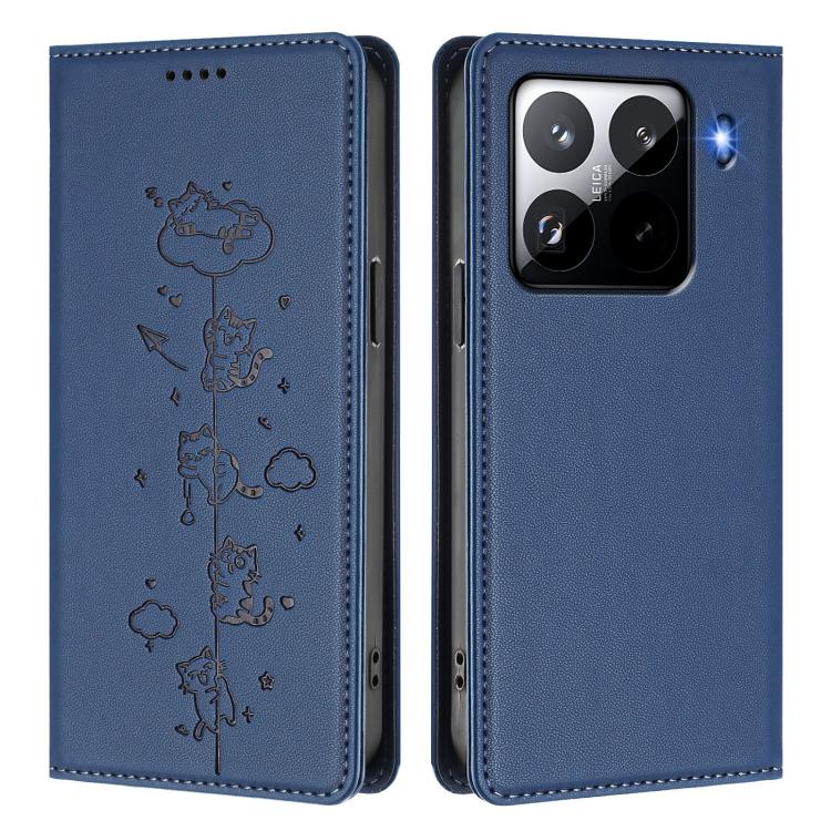 For Xiaomi 15 Pro Cute Cats Embossed Magnetic RFID Vegan Leather Phone Case