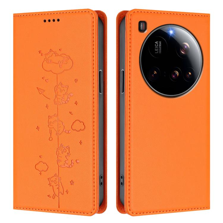 For Xiaomi 15 Ultra Cute Cats Embossed Magnetic RFID Vegan Leather Phone Case
