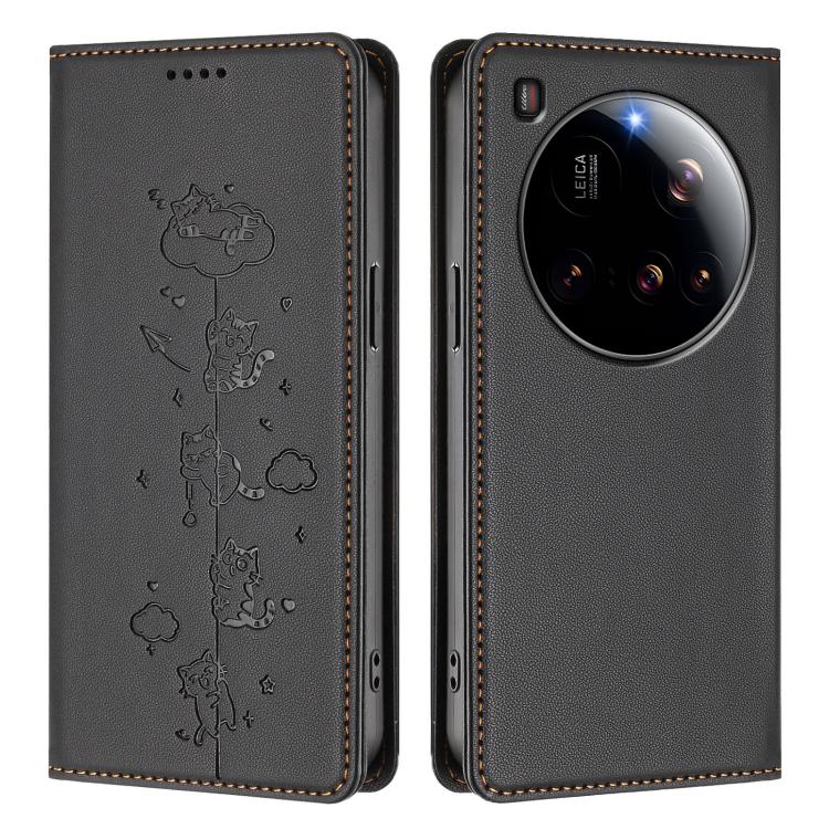 For Xiaomi 15 Ultra Cute Cats Embossed Magnetic RFID Vegan Leather Phone Case