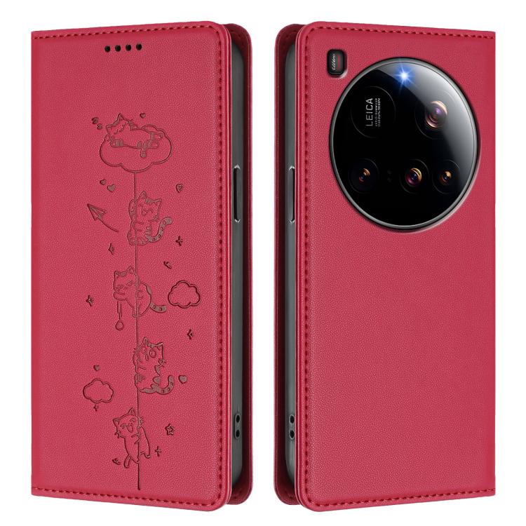 For Xiaomi 15 Ultra Cute Cats Embossed Magnetic RFID Vegan Leather Phone Case