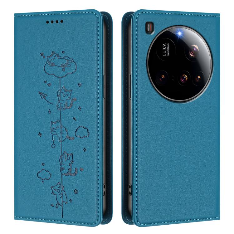 For Xiaomi 15 Ultra Cute Cats Embossed Magnetic RFID Vegan Leather Phone Case