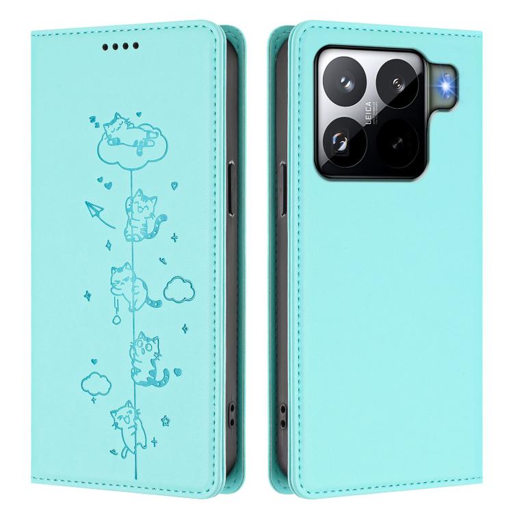 For Xiaomi 15S Pro Cute Cats Embossed Magnetic RFID Vegan Leather Phone Case