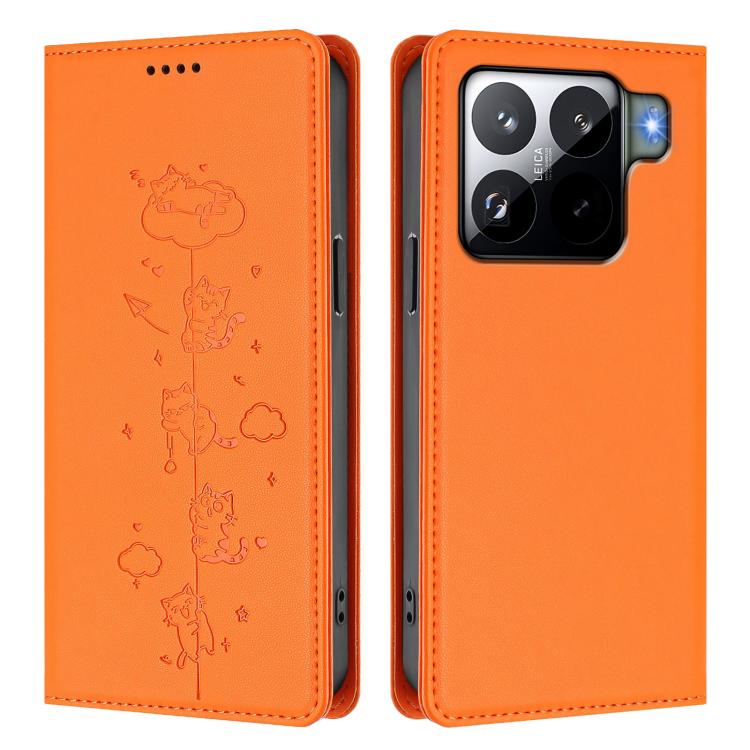 For Xiaomi 15S Pro Cute Cats Embossed Magnetic RFID Vegan Leather Phone Case