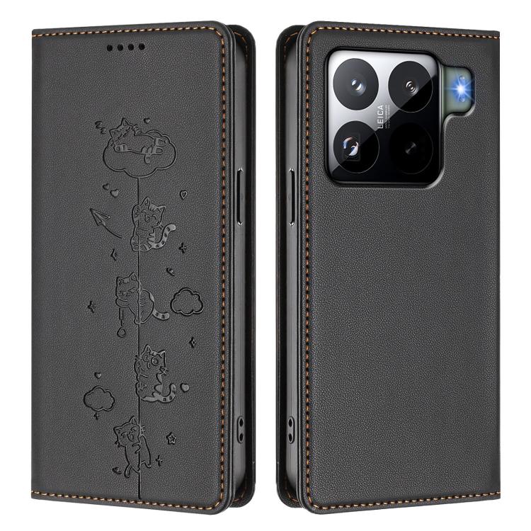 For Xiaomi 15S Pro Cute Cats Embossed Magnetic RFID Vegan Leather Phone Case