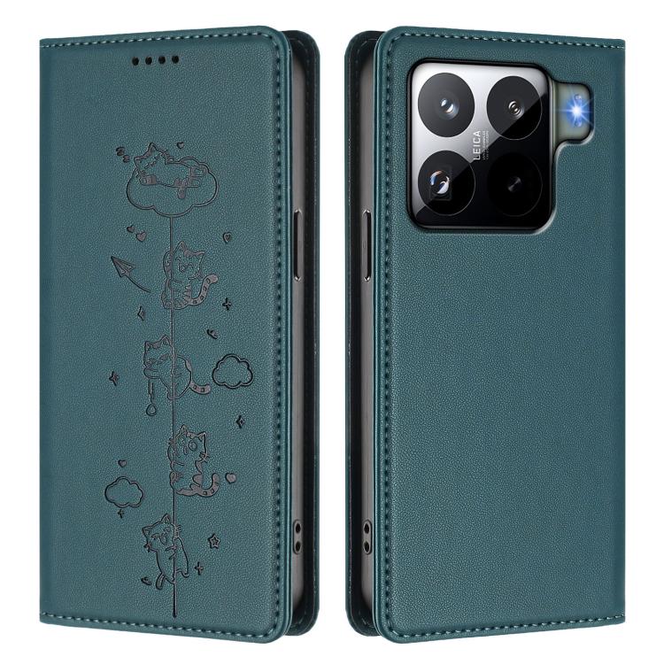 For Xiaomi 15S Pro Cute Cats Embossed Magnetic RFID Vegan Leather Phone Case