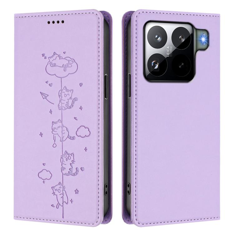 For Xiaomi 15S Pro Cute Cats Embossed Magnetic RFID Vegan Leather Phone Case