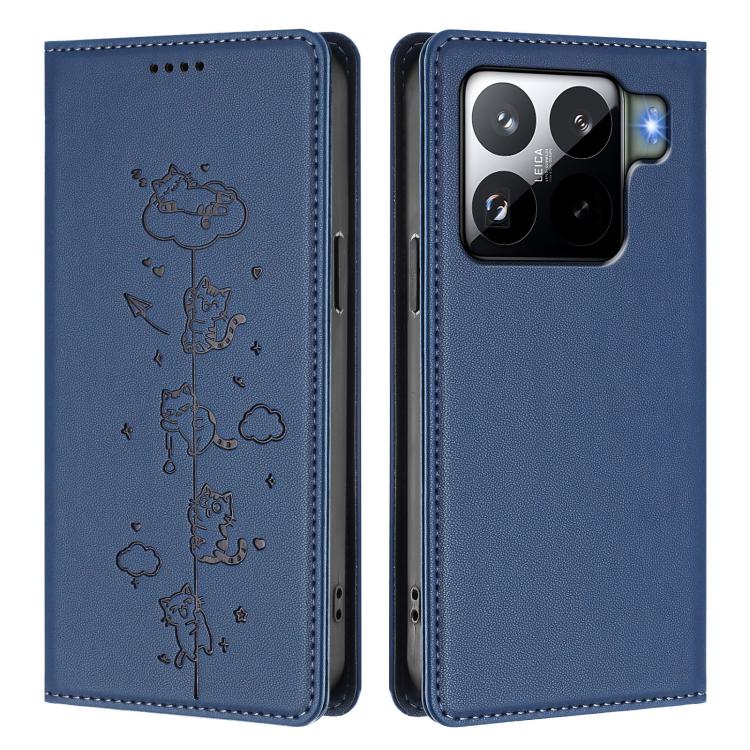 For Xiaomi 15S Pro Cute Cats Embossed Magnetic RFID Vegan Leather Phone Case