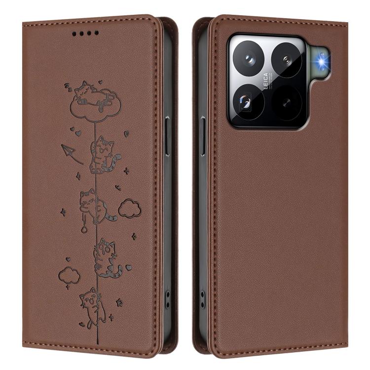 For Xiaomi 15S Pro Cute Cats Embossed Magnetic RFID Vegan Leather Phone Case