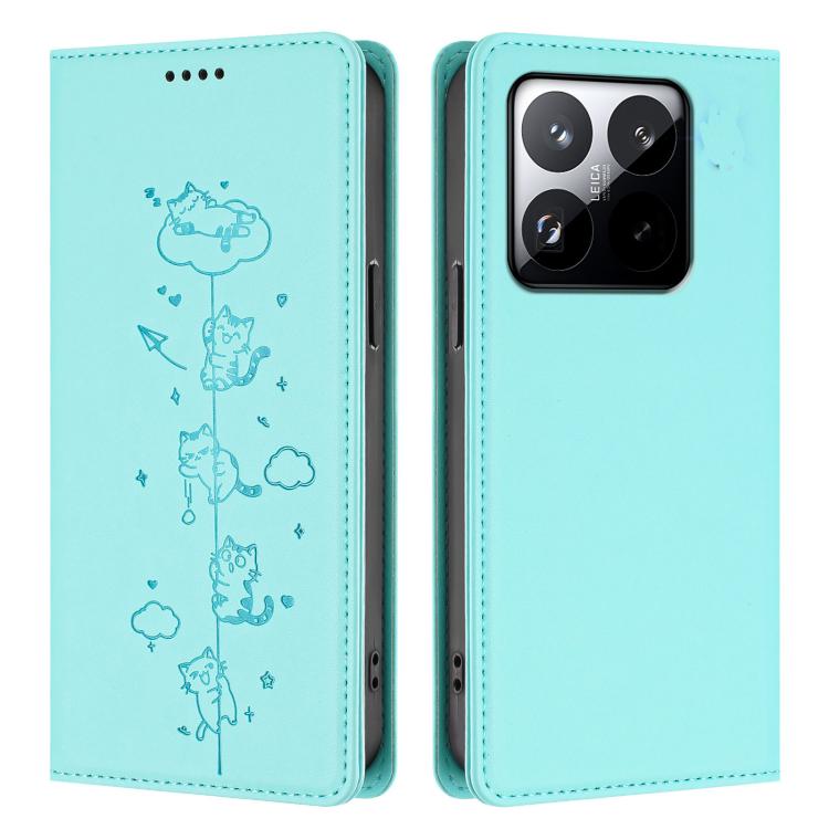 For Xiaomi 15T 5G Cute Cats Embossed Magnetic RFID Vegan Leather Phone Case