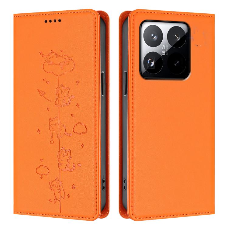 For Xiaomi 15T 5G Cute Cats Embossed Magnetic RFID Vegan Leather Phone Case