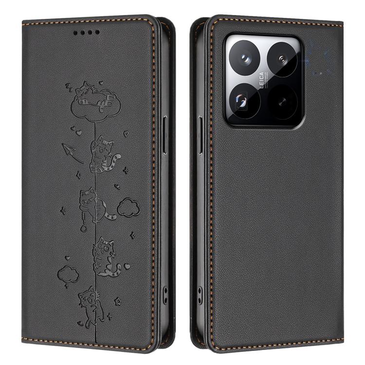For Xiaomi 15T 5G Cute Cats Embossed Magnetic RFID Vegan Leather Phone Case