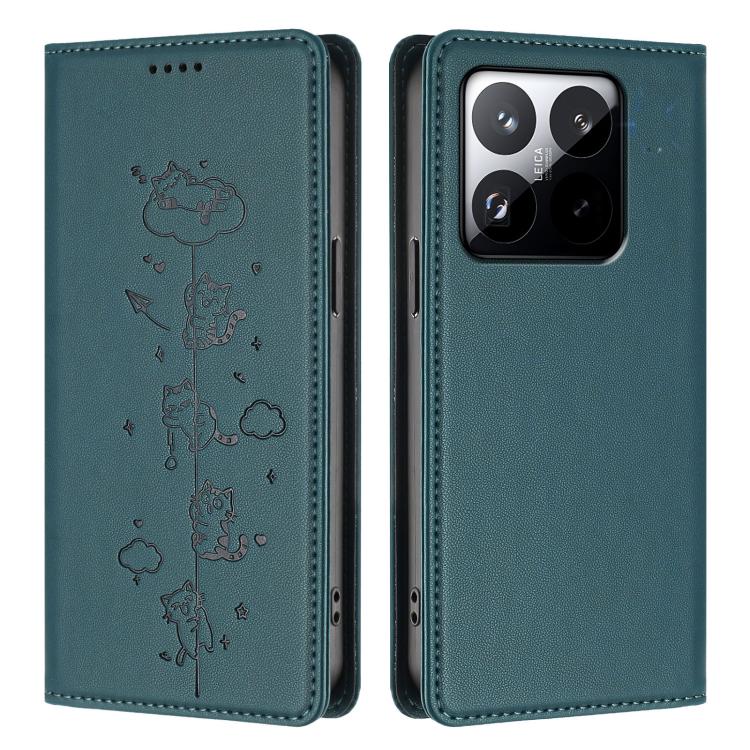For Xiaomi 15T 5G Cute Cats Embossed Magnetic RFID Vegan Leather Phone Case