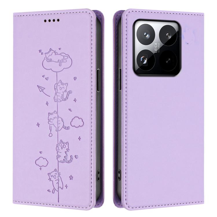 For Xiaomi 15T 5G Cute Cats Embossed Magnetic RFID Vegan Leather Phone Case
