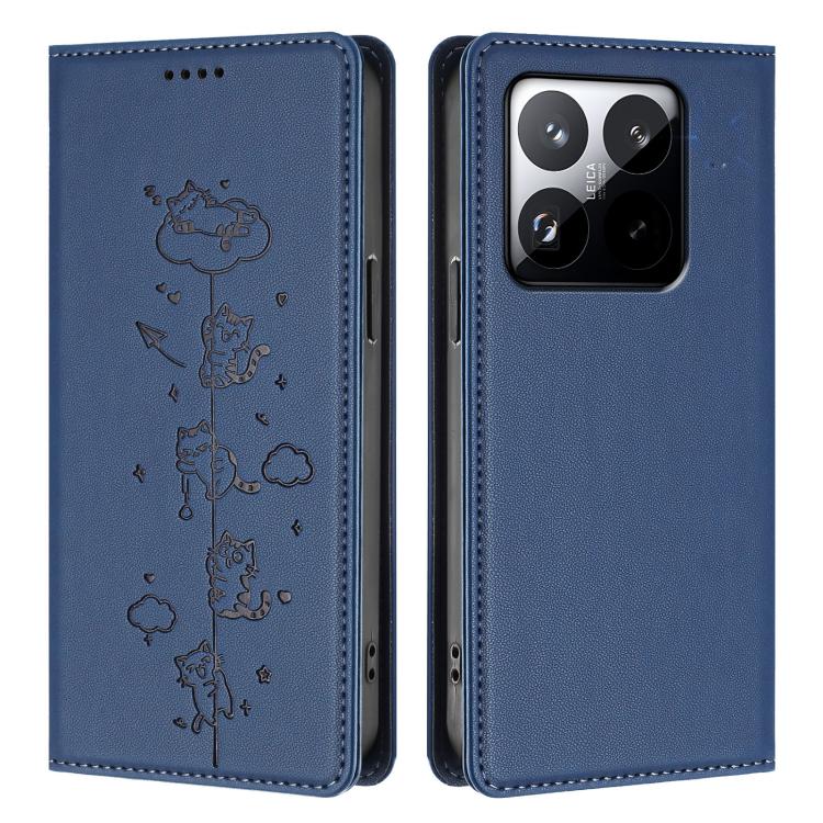 For Xiaomi 15T 5G Cute Cats Embossed Magnetic RFID Vegan Leather Phone Case