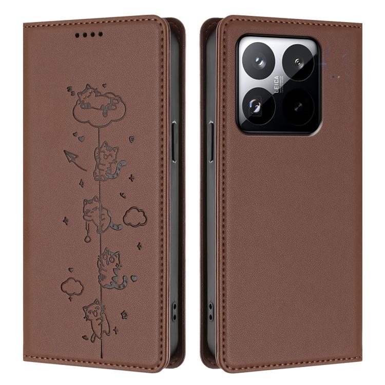 For Xiaomi 15T 5G Cute Cats Embossed Magnetic RFID Vegan Leather Phone Case