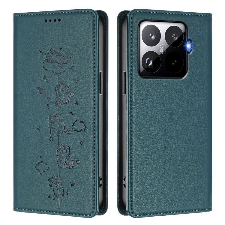 For Xiaomi 15T Pro 5G Cute Cats Embossed Magnetic RFID Vegan Leather Phone Case