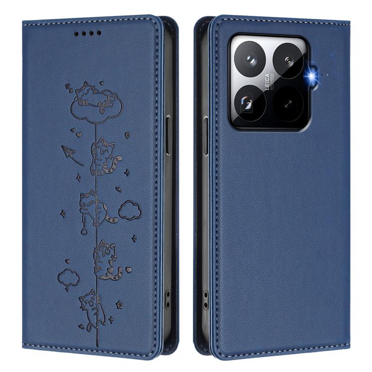 For Xiaomi 15T Pro 5G Cute Cats Embossed Magnetic RFID Vegan Leather Phone Case