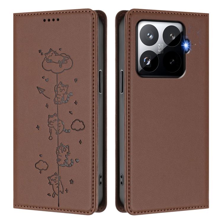 For Xiaomi 15T Pro 5G Cute Cats Embossed Magnetic RFID Vegan Leather Phone Case