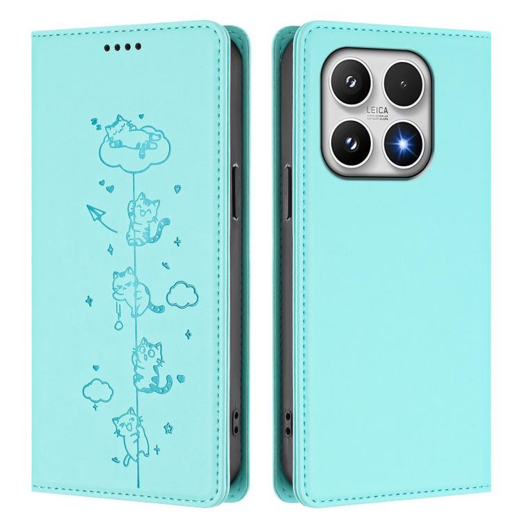 For Xiaomi 17 Cute Cats Embossed Magnetic RFID Vegan Leather Phone Case