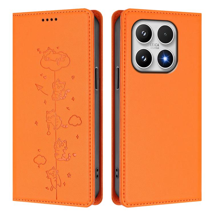 For Xiaomi 17 Cute Cats Embossed Magnetic RFID Vegan Leather Phone Case