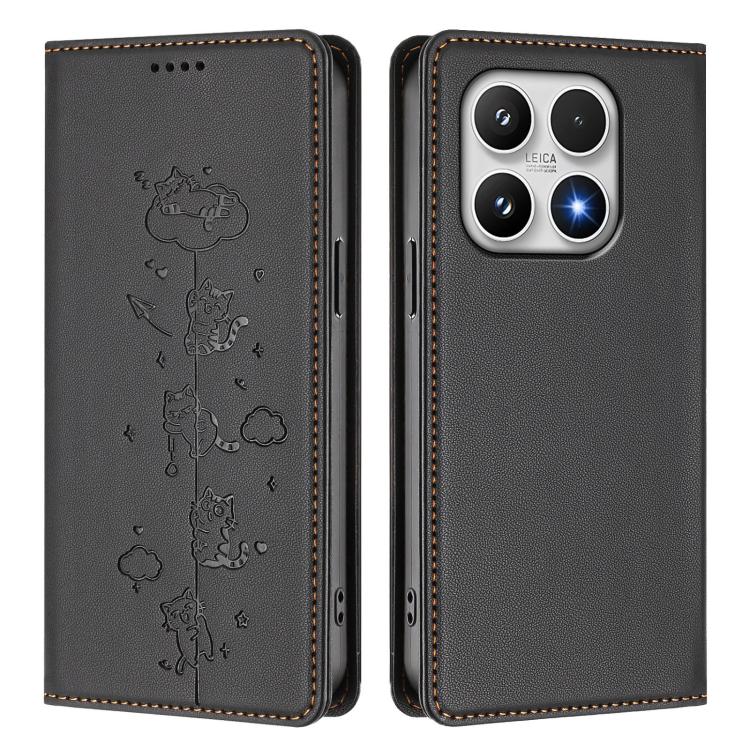 For Xiaomi 17 Cute Cats Embossed Magnetic RFID Vegan Leather Phone Case