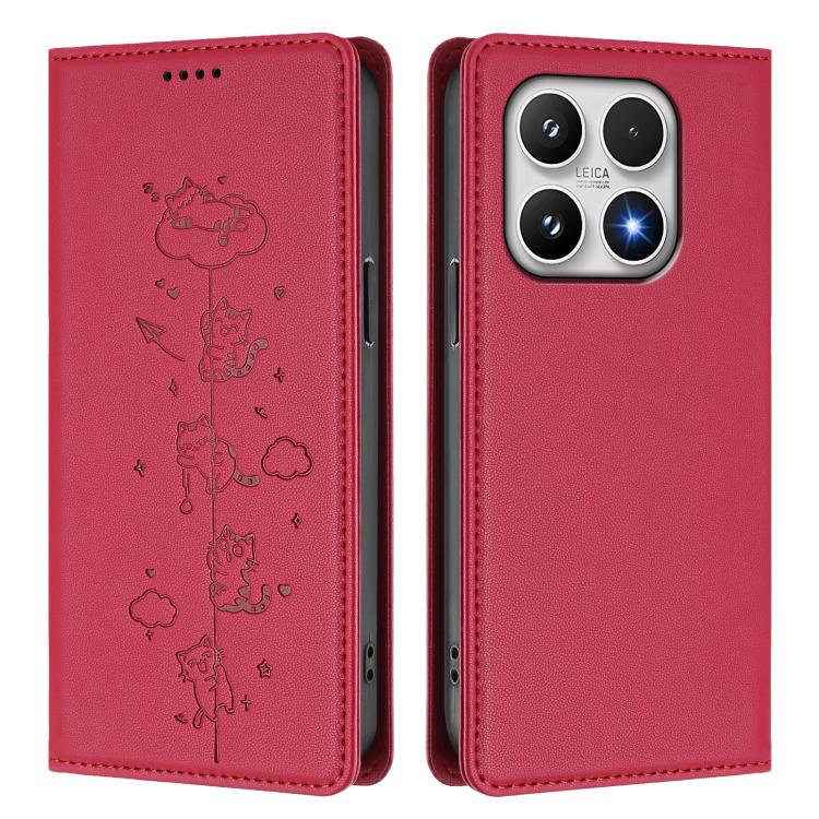 For Xiaomi 17 Cute Cats Embossed Magnetic RFID Vegan Leather Phone Case