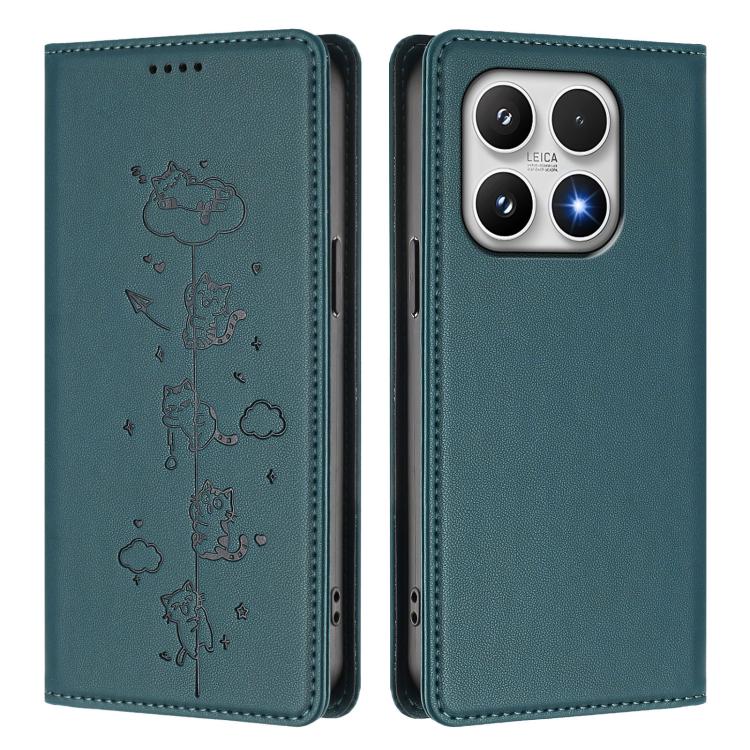 For Xiaomi 17 Cute Cats Embossed Magnetic RFID Vegan Leather Phone Case