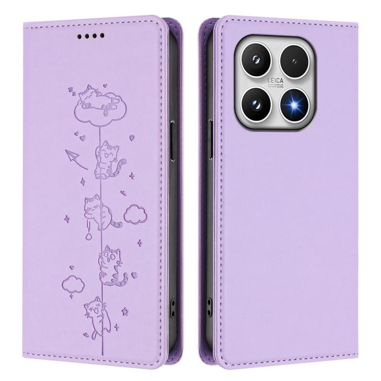 For Xiaomi 17 Cute Cats Embossed Magnetic RFID Vegan Leather Phone Case