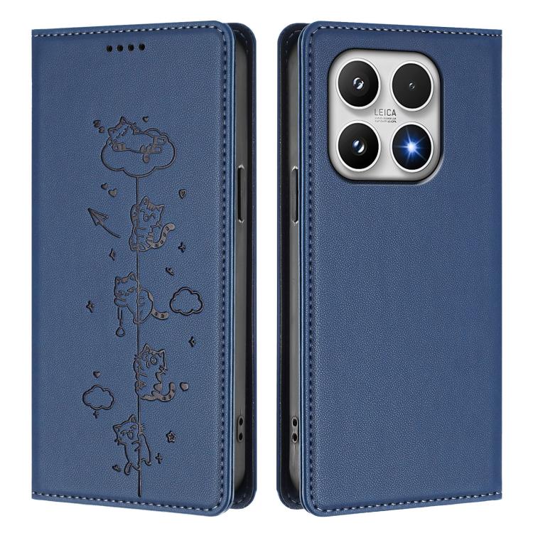 For Xiaomi 17 Cute Cats Embossed Magnetic RFID Vegan Leather Phone Case