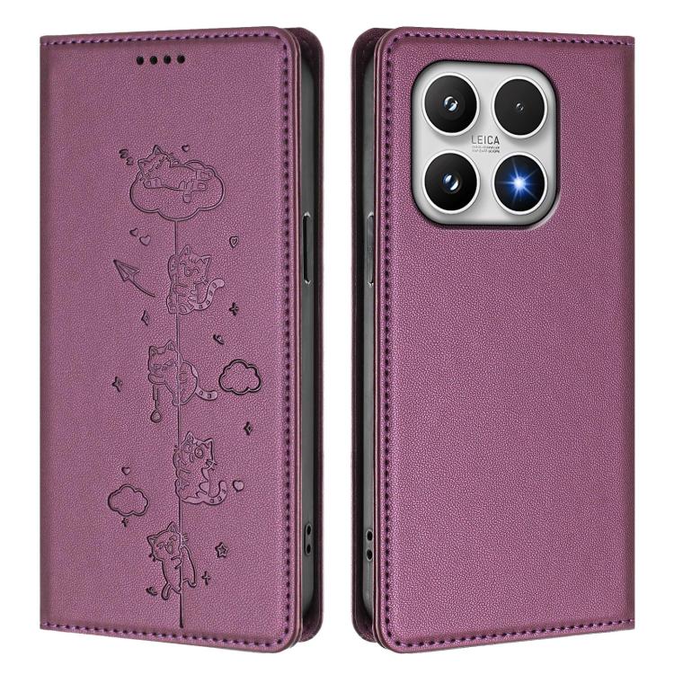 For Xiaomi 17 Cute Cats Embossed Magnetic RFID Vegan Leather Phone Case