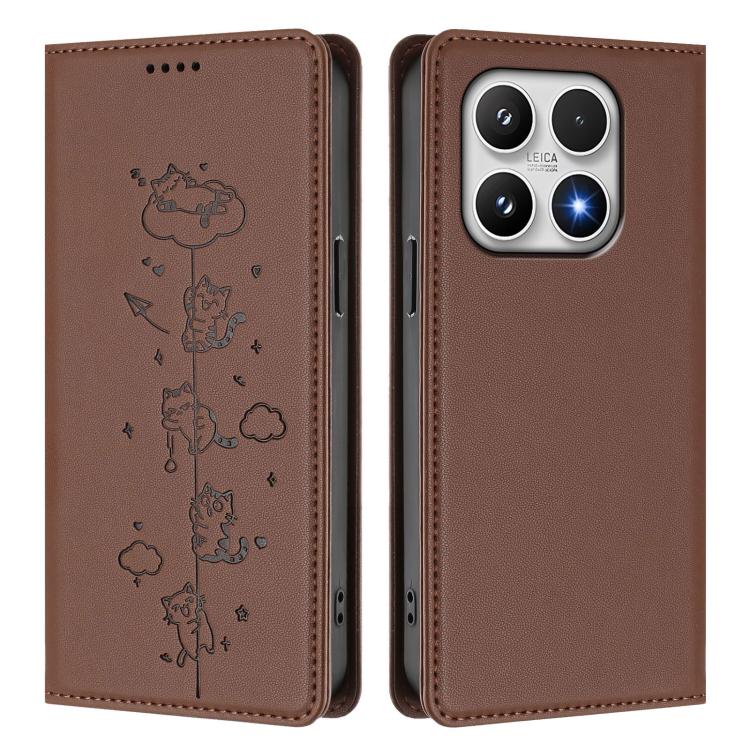 For Xiaomi 17 Cute Cats Embossed Magnetic RFID Vegan Leather Phone Case