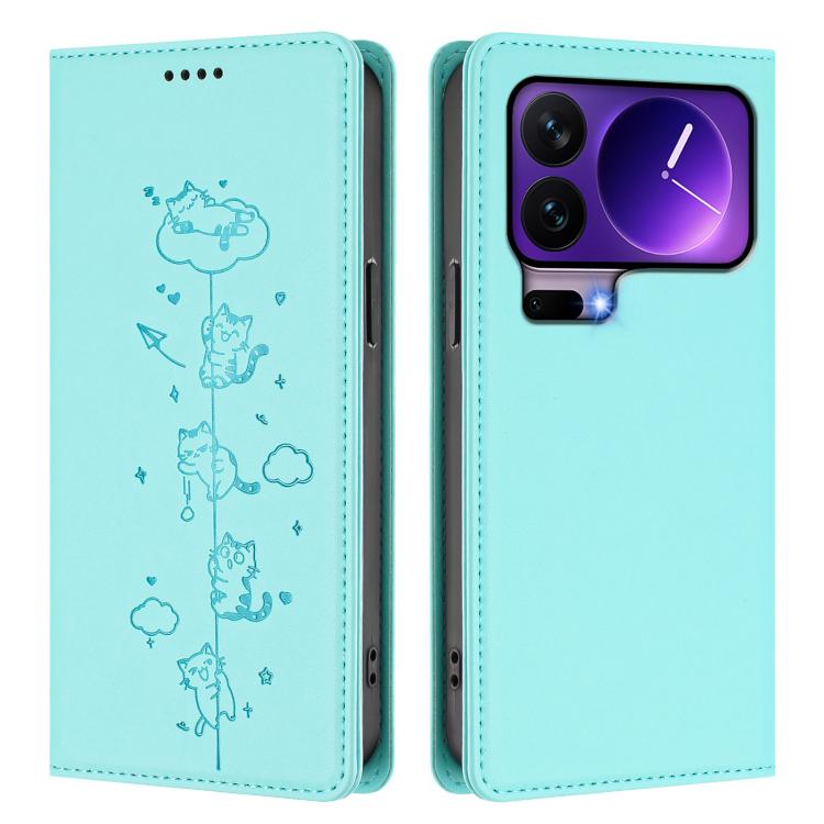 For Xiaomi 17 Pro Cute Cats Embossed Magnetic RFID Vegan Leather Phone Case