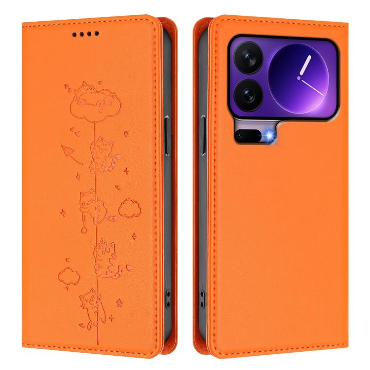 For Xiaomi 17 Pro Cute Cats Embossed Magnetic RFID Vegan Leather Phone Case