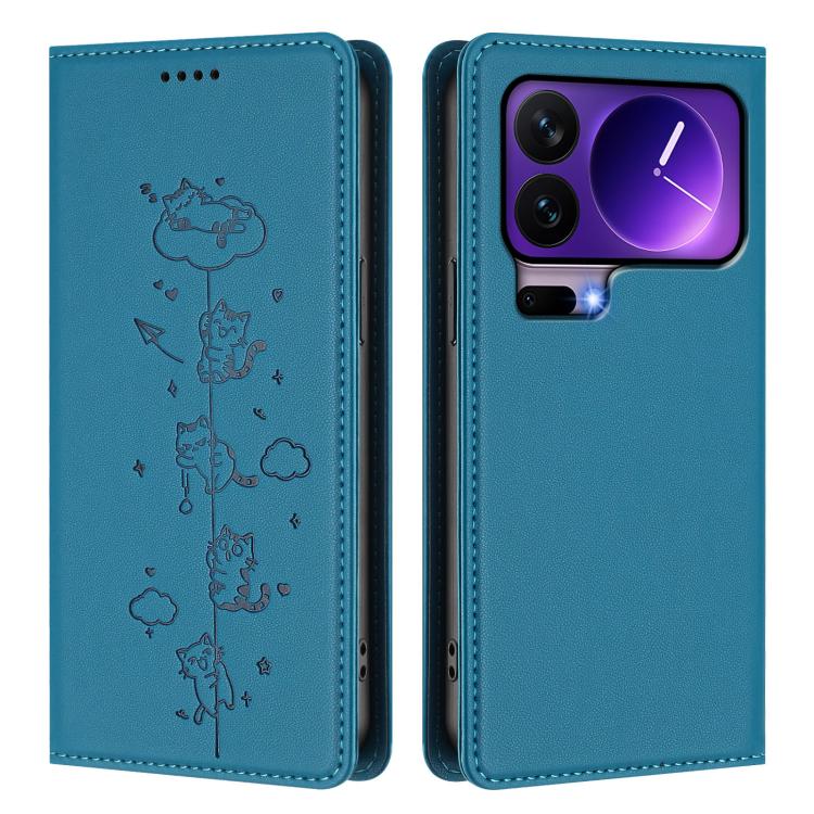 For Xiaomi 17 Pro Cute Cats Embossed Magnetic RFID Vegan Leather Phone Case