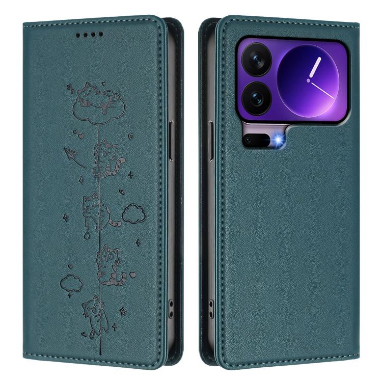For Xiaomi 17 Pro Cute Cats Embossed Magnetic RFID Vegan Leather Phone Case