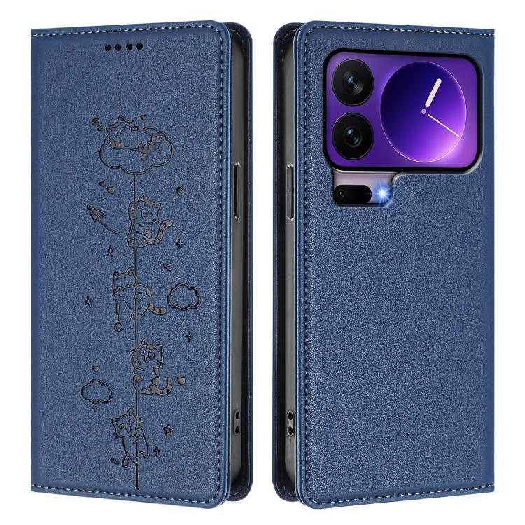 For Xiaomi 17 Pro Cute Cats Embossed Magnetic RFID Vegan Leather Phone Case