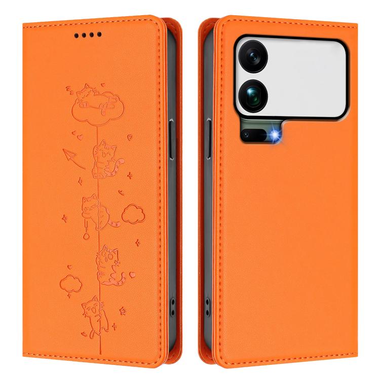 For Xiaomi 17 Pro Max Cute Cats Embossed Magnetic RFID Vegan Leather Phone Case