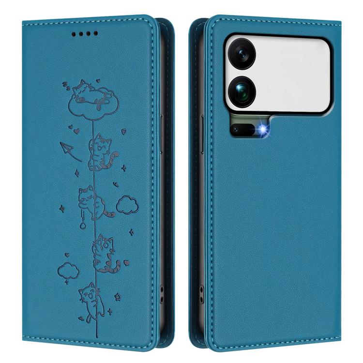 For Xiaomi 17 Pro Max Cute Cats Embossed Magnetic RFID Vegan Leather Phone Case