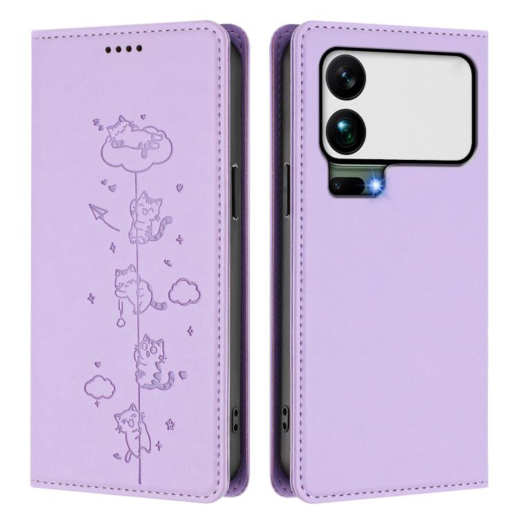 For Xiaomi 17 Pro Max Cute Cats Embossed Magnetic RFID Vegan Leather Phone Case