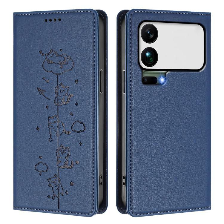 For Xiaomi 17 Pro Max Cute Cats Embossed Magnetic RFID Vegan Leather Phone Case