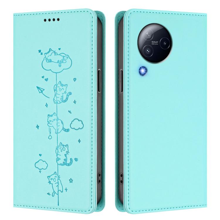 For Xiaomi Civi 3 Cute Cats Embossed Magnetic RFID Vegan Leather Phone Case
