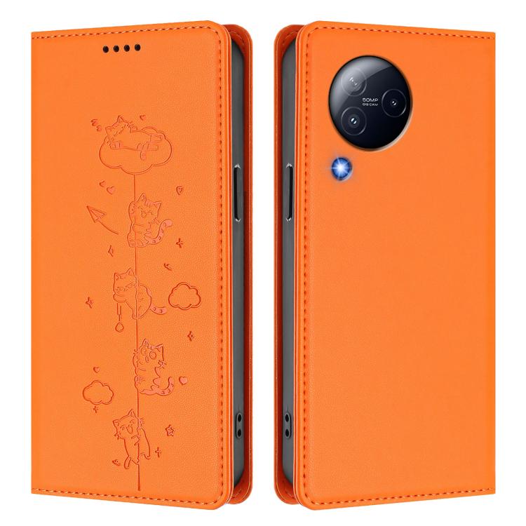 For Xiaomi Civi 3 Cute Cats Embossed Magnetic RFID Vegan Leather Phone Case