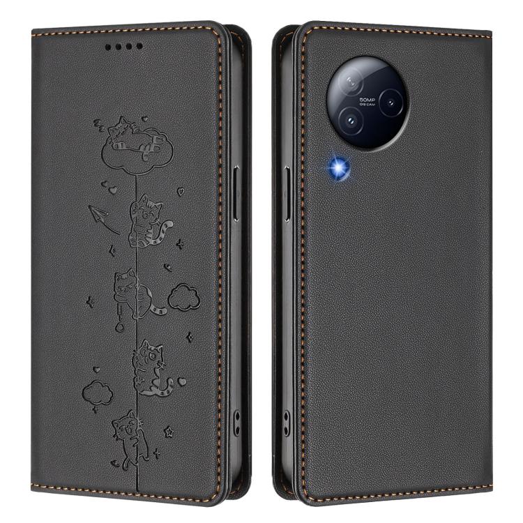 For Xiaomi Civi 3 Cute Cats Embossed Magnetic RFID Vegan Leather Phone Case