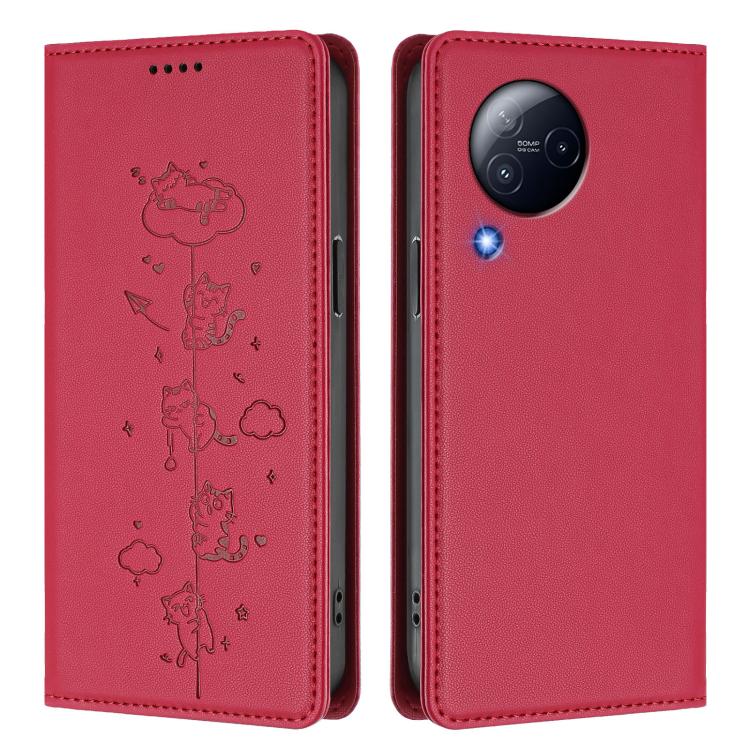 For Xiaomi Civi 3 Cute Cats Embossed Magnetic RFID Vegan Leather Phone Case