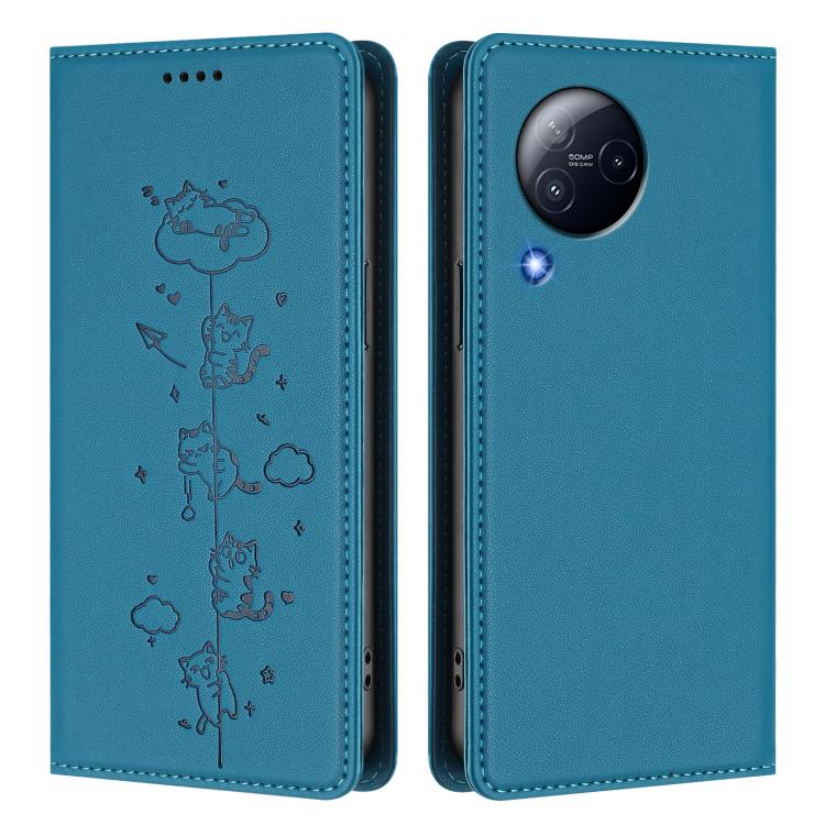 For Xiaomi Civi 3 Cute Cats Embossed Magnetic RFID Vegan Leather Phone Case